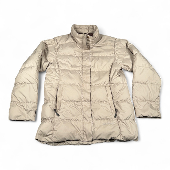 Montbell Jacket Womens MEDIUM Beige Puffer Down Outdoor Quilted Lightweight - Picture 1 of 12
